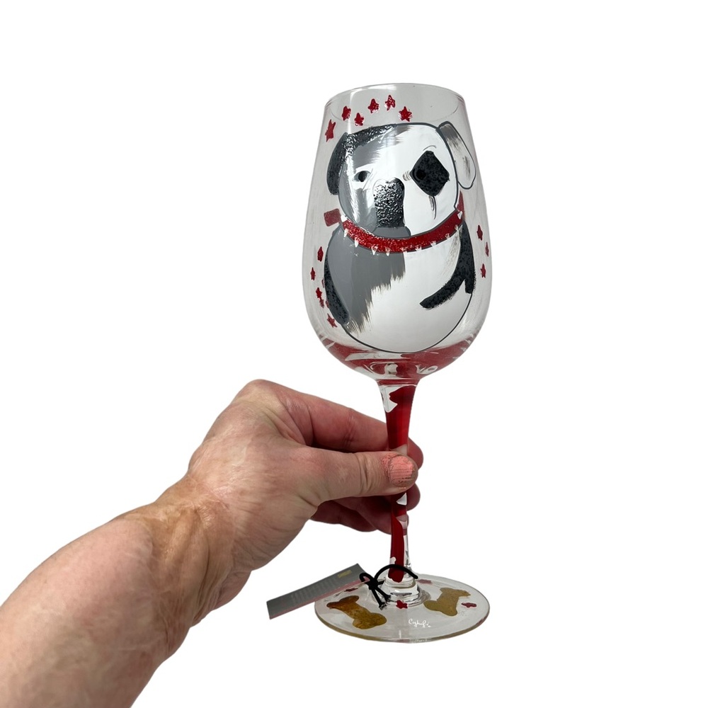 NIB Cyhafi Couture “Butchie Boy” Hand Painted Wine Glass